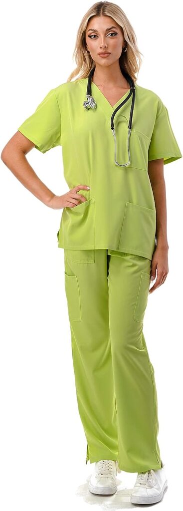 Banhada 7-Pocket V-Neck Top Medical Scrubs Set for Woman - 4 Way Stretch, Comfort, Light Weight