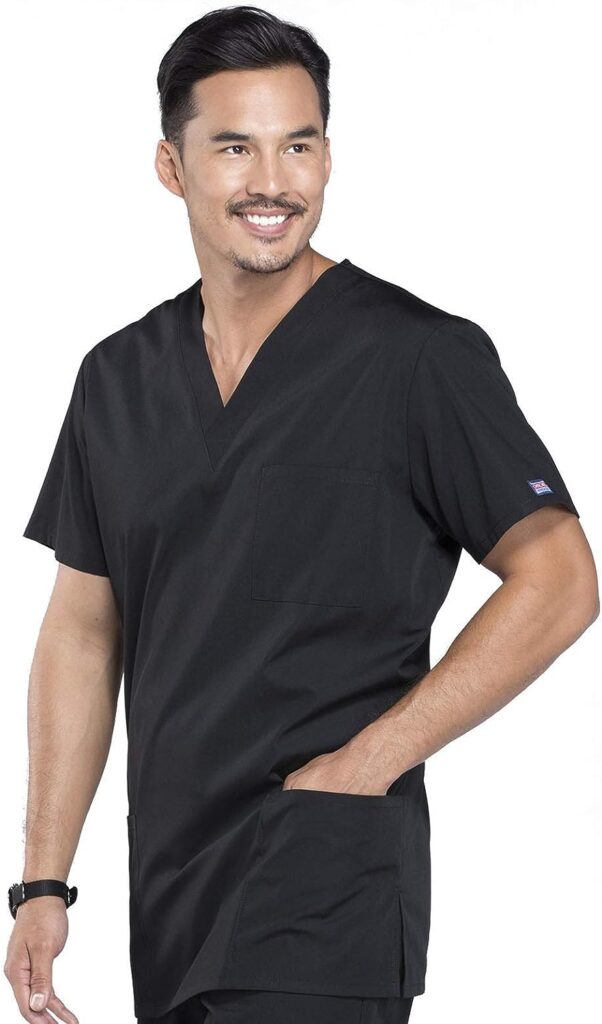 Cherokee Women and Men V-Neck Scrub Top with 3 Pockets 4876