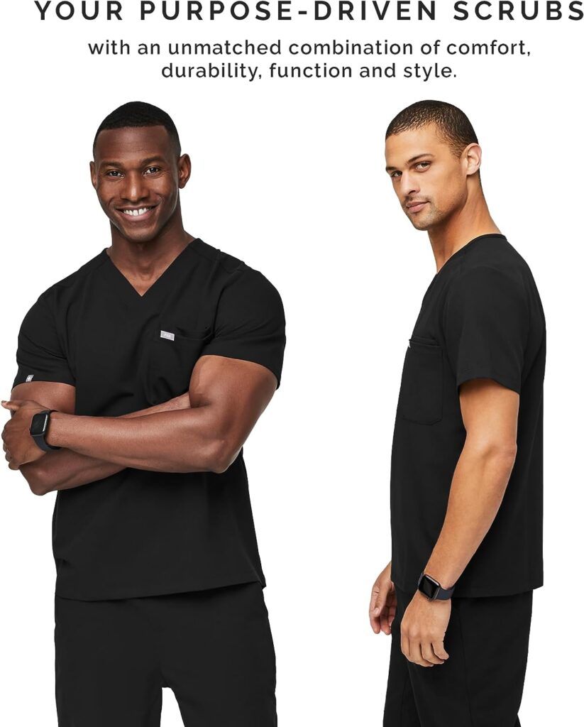 FIGS Leon Scrub Top for Men – 3 Pockets, Tailored Fit, Modern V-Neck, 4-Way Stretch, Moisture-Wicking Mens Scrubs