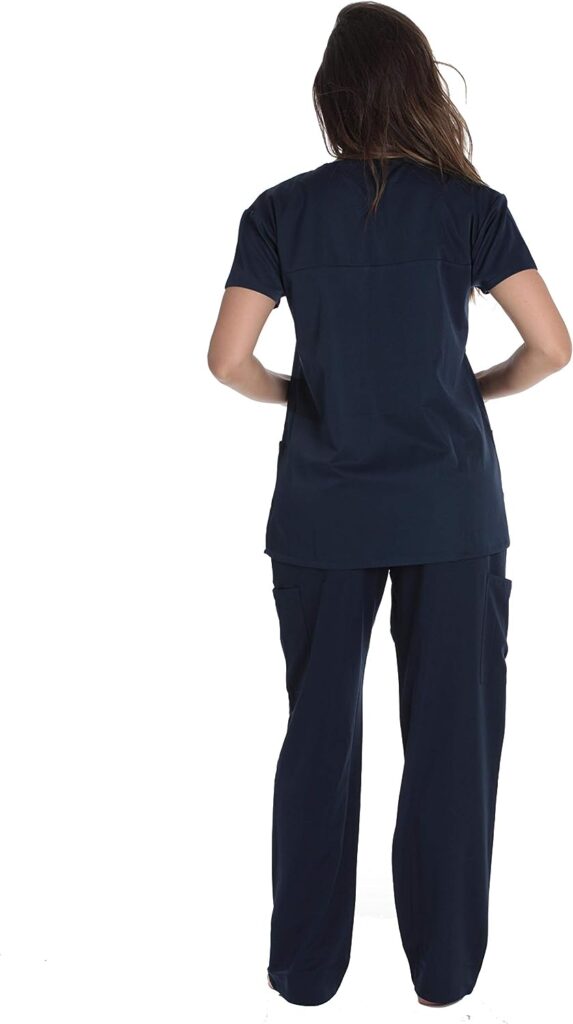 Just Love Solid Stretch Scrub Set for Women Stretchy Mock Wrap Top and Cargo Pants