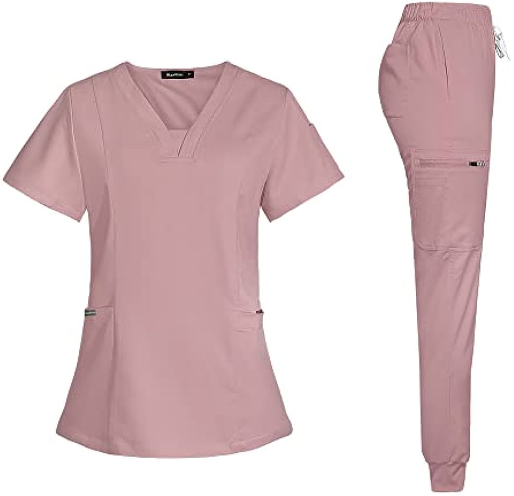 niaahinn Scrubs Set for Women Nurse Uniform Jogger Suit Stretch Top  Pants with Multi Pocket for Nurse Esthetician Workwear