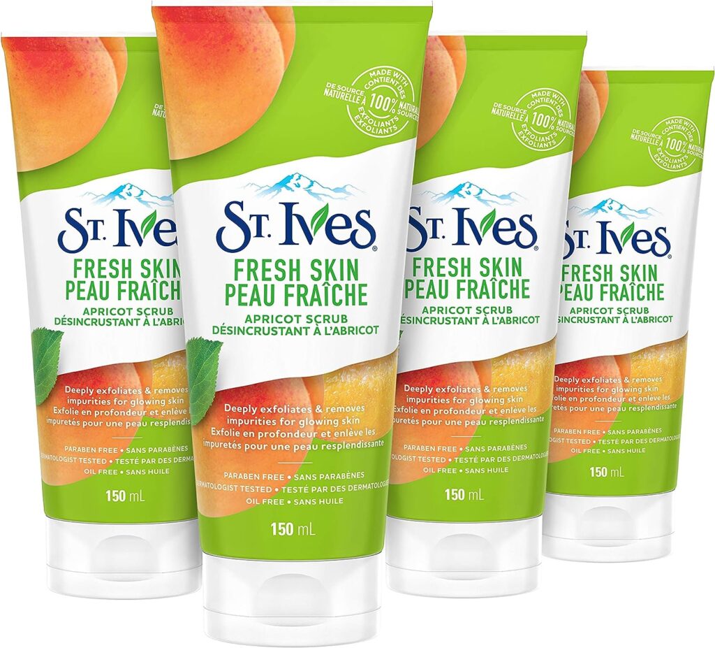 St. Ives Fresh Skin Face Scrub For Healthy Skin Apricot Exfoliating Face Wash With 100 percent Natural Exfoliants, 6 Ounce (Pack of 4)