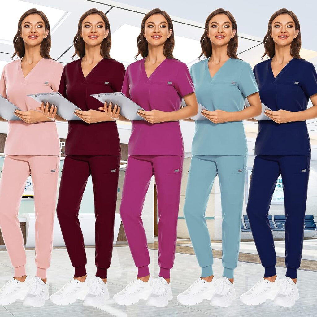 VIAOLI Scrubs for Women Set Uniforms Medical Women Sets V-Neck Top and Joggers Pant for Doctor Nursing Veterinary Care