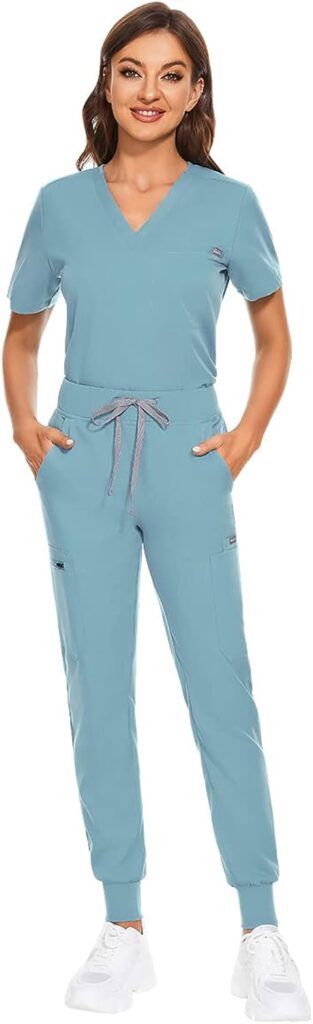 VIAOLI Scrubs for Women Set Uniforms Medical Women Sets V-Neck Top and Joggers Pant for Doctor Nursing Veterinary Care