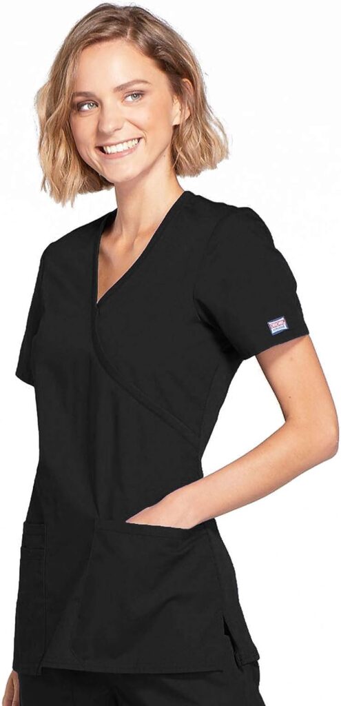 Womens Mock Wrap Top Workwear Originals with Rib-Knit Back Panels WW650