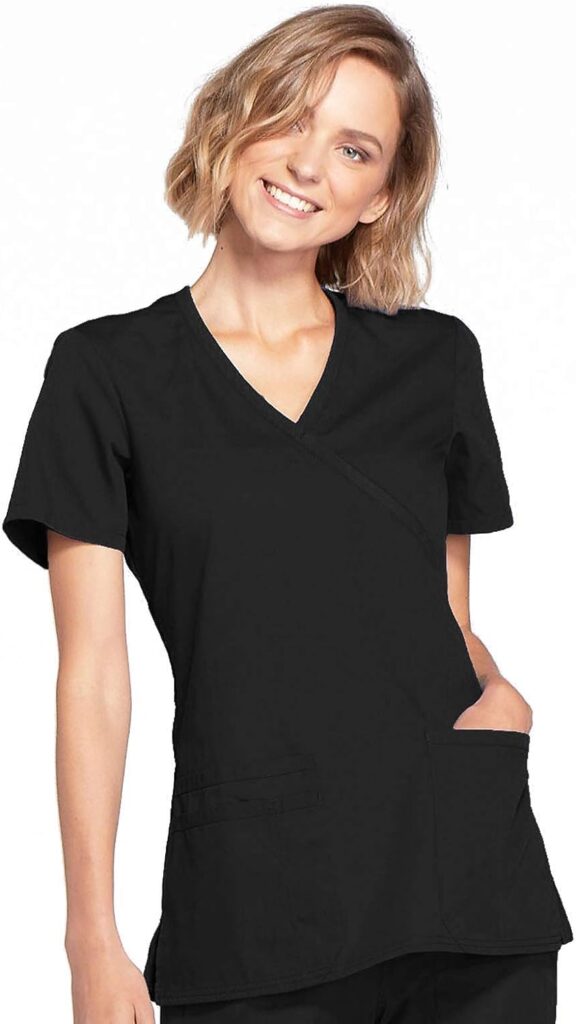 Womens Mock Wrap Top Workwear Originals with Rib-Knit Back Panels WW650